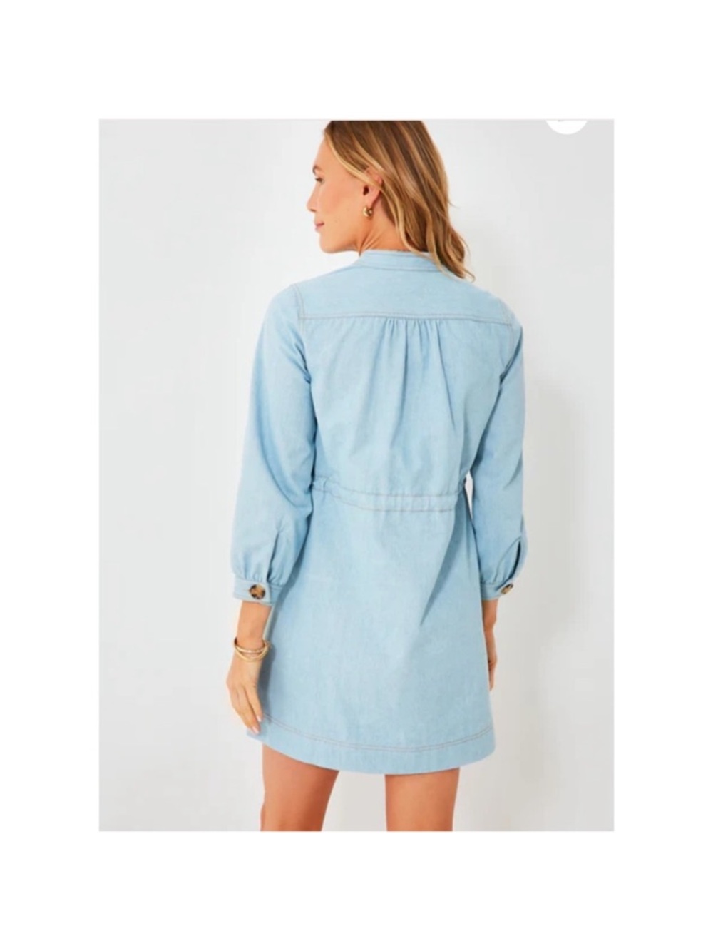 Tuckernuck Crosby Chambray Dress Button Front Tie Waist Pockets Light Blue - Picture 5 of 15